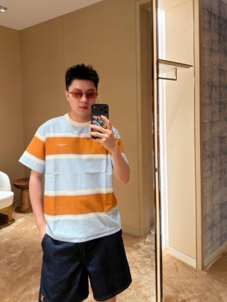 Striped Color-Block Short Sleeve T-Shirt - Blue/Orange view 6