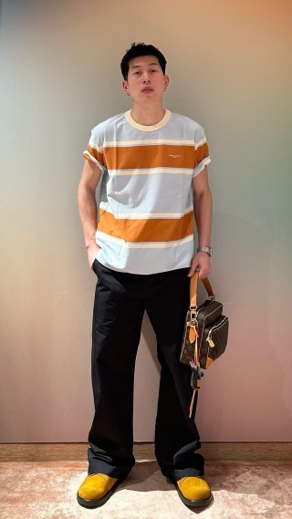 Striped Color-Block Short Sleeve T-Shirt - Blue/Orange view 8