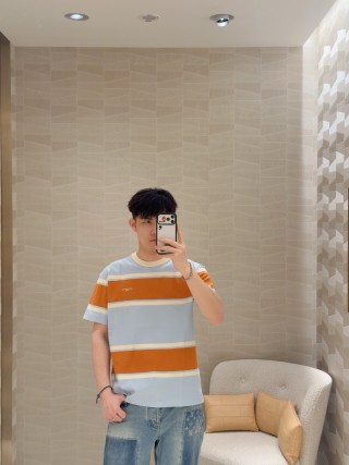Striped Color-Block Short Sleeve T-Shirt - Blue/Orange view 9