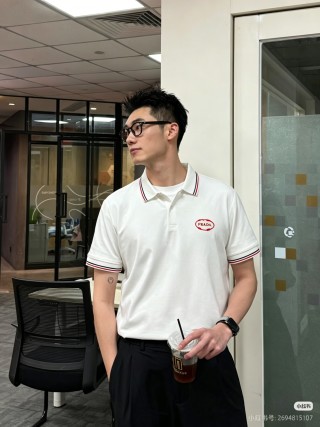 Prada Red Embroidered Logo Polo Shirt - White view 4