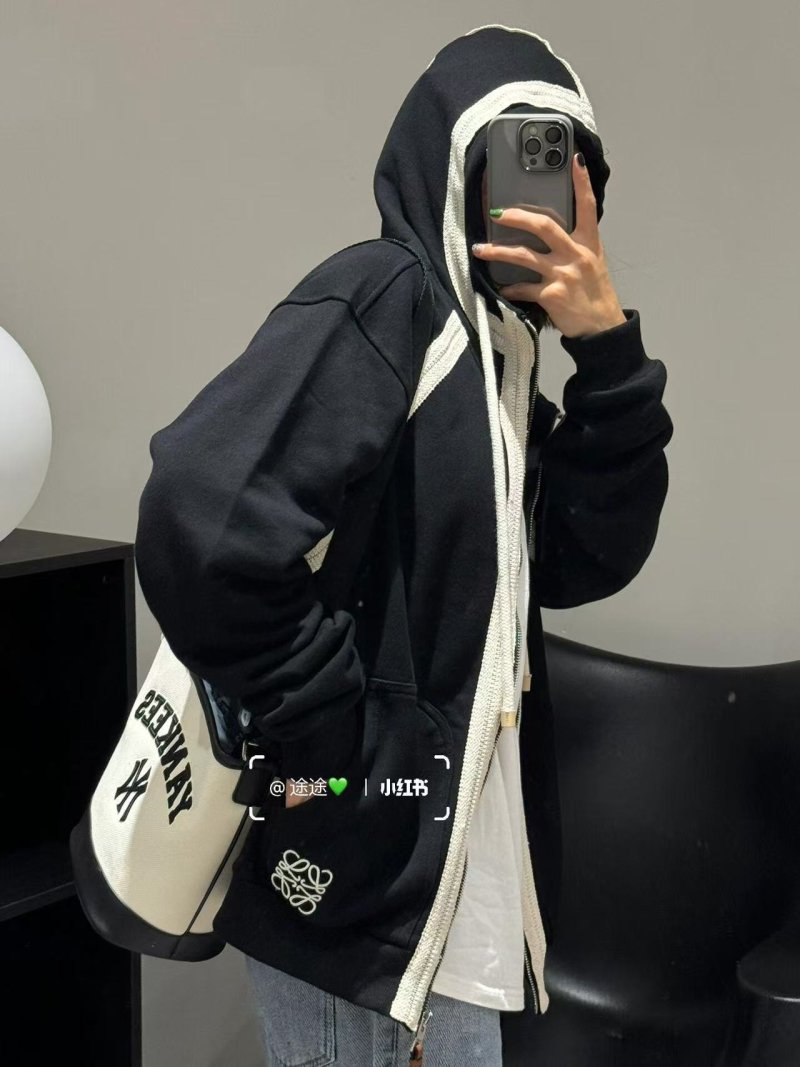 Loewe Black Wool Zip Hoodie Jacket Cream Lining view