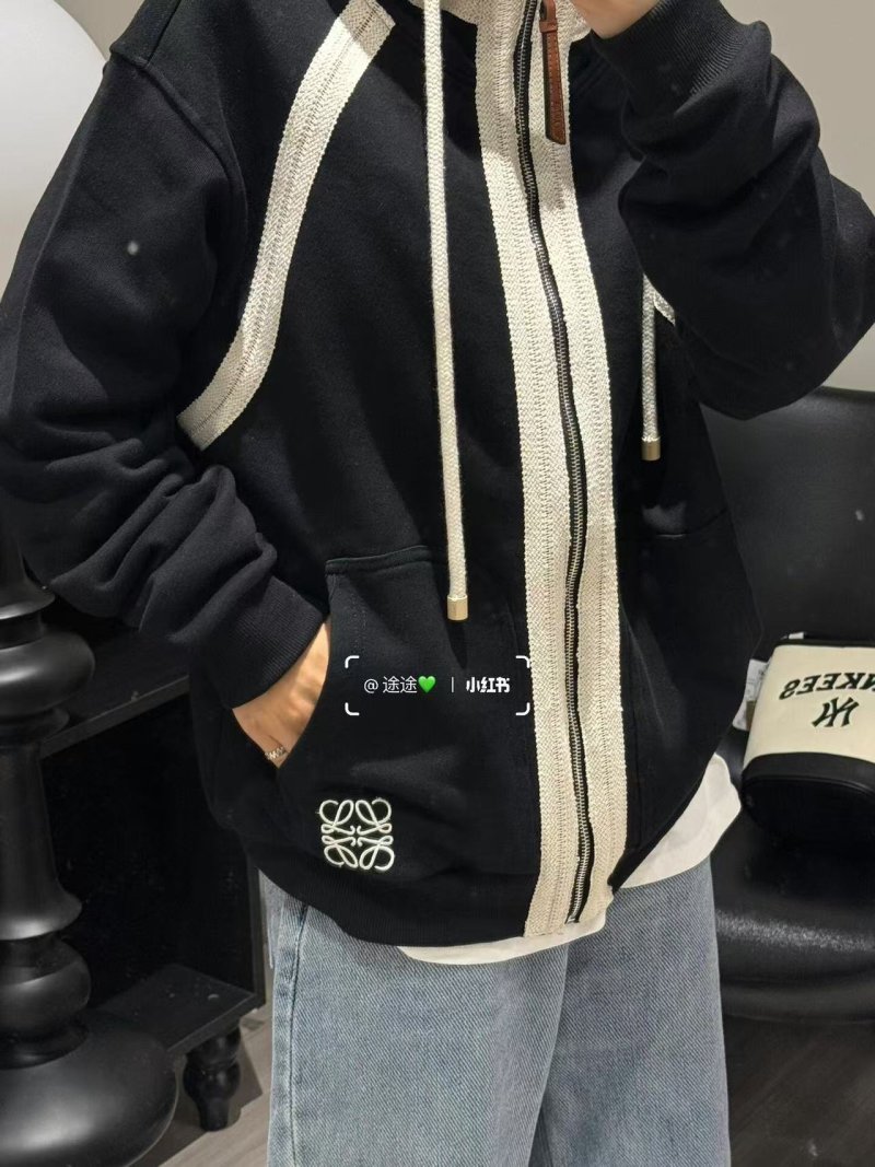 Loewe Black Wool Zip Hoodie Jacket Cream Lining view
