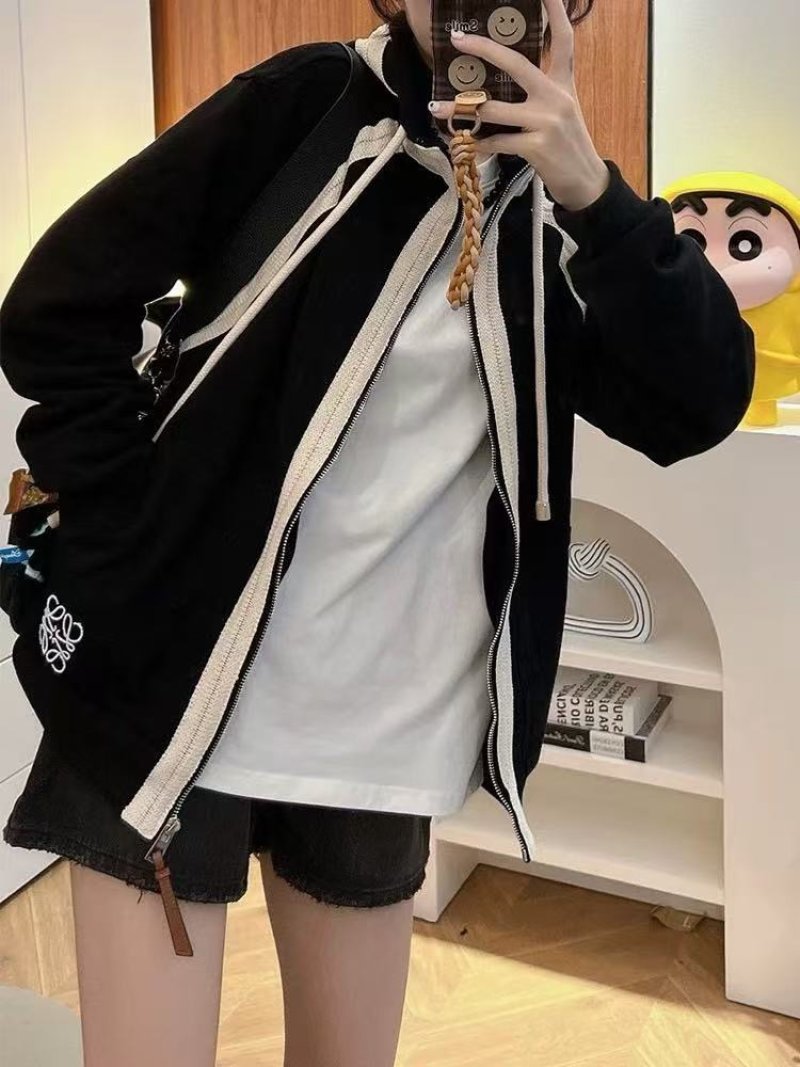Loewe Black Wool Zip Hoodie Jacket Cream Lining view