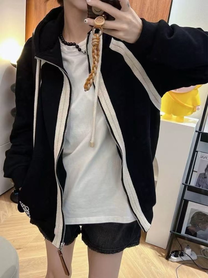 Loewe Black Wool Zip Hoodie Jacket Cream Lining view
