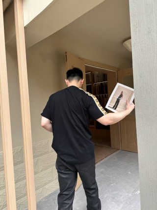 Gucci Black T-Shirt with Gold Stripe Sleeve view 3
