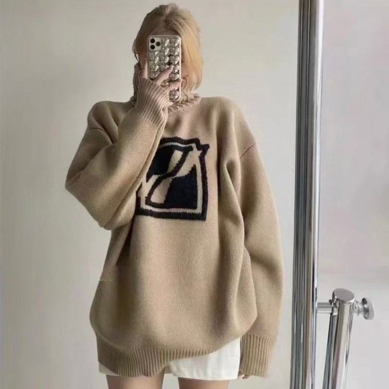 Beige Ribbed Cardigan with Black Geometric Intarsia view