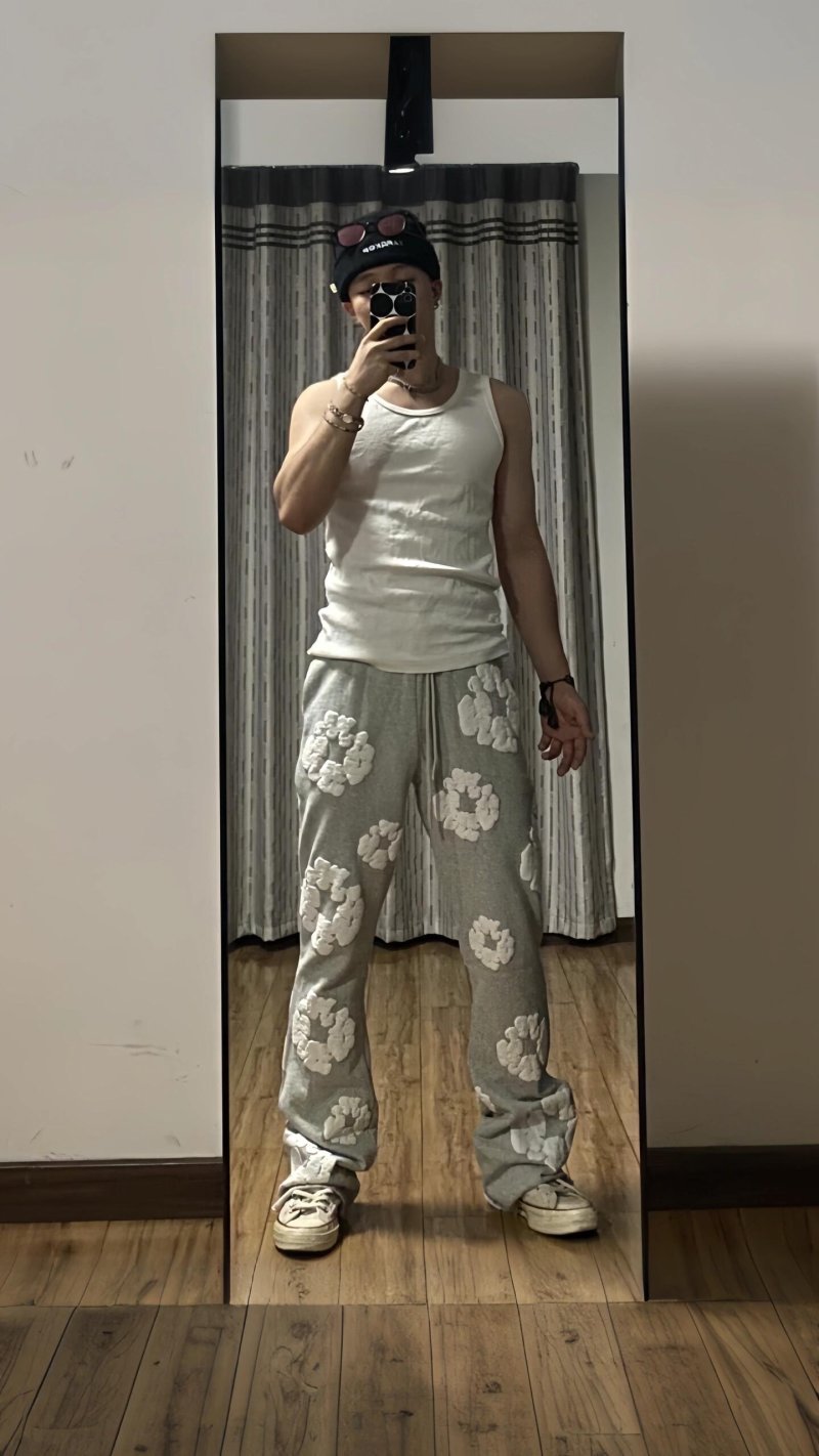 Oversized Floral Print Baggy Pants - Sage Green