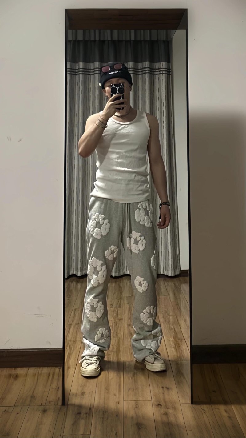 Oversized Floral Print Baggy Pants - Sage Green view