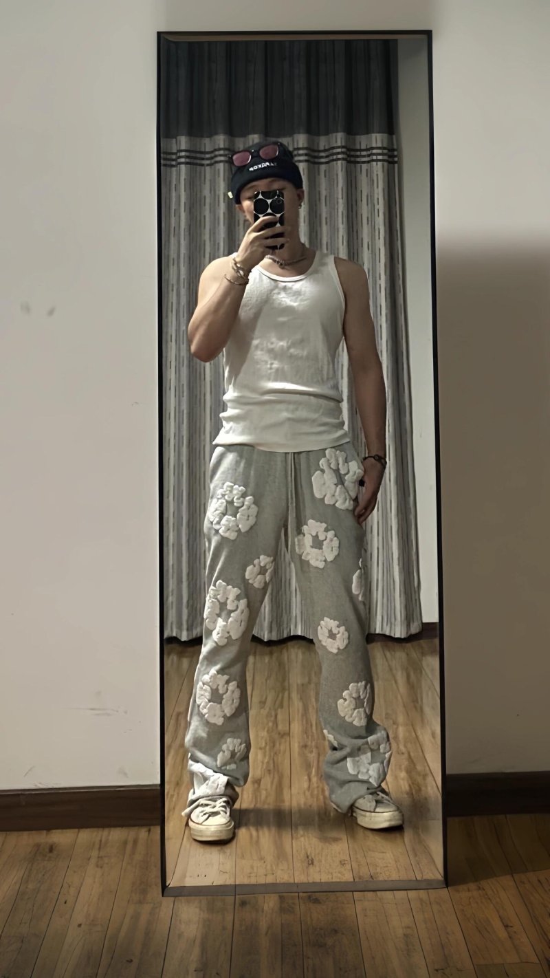 Oversized Floral Print Baggy Pants - Sage Green view