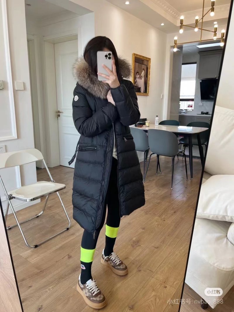 Black Quilted Puffer Down Jacket with Fur Collar view