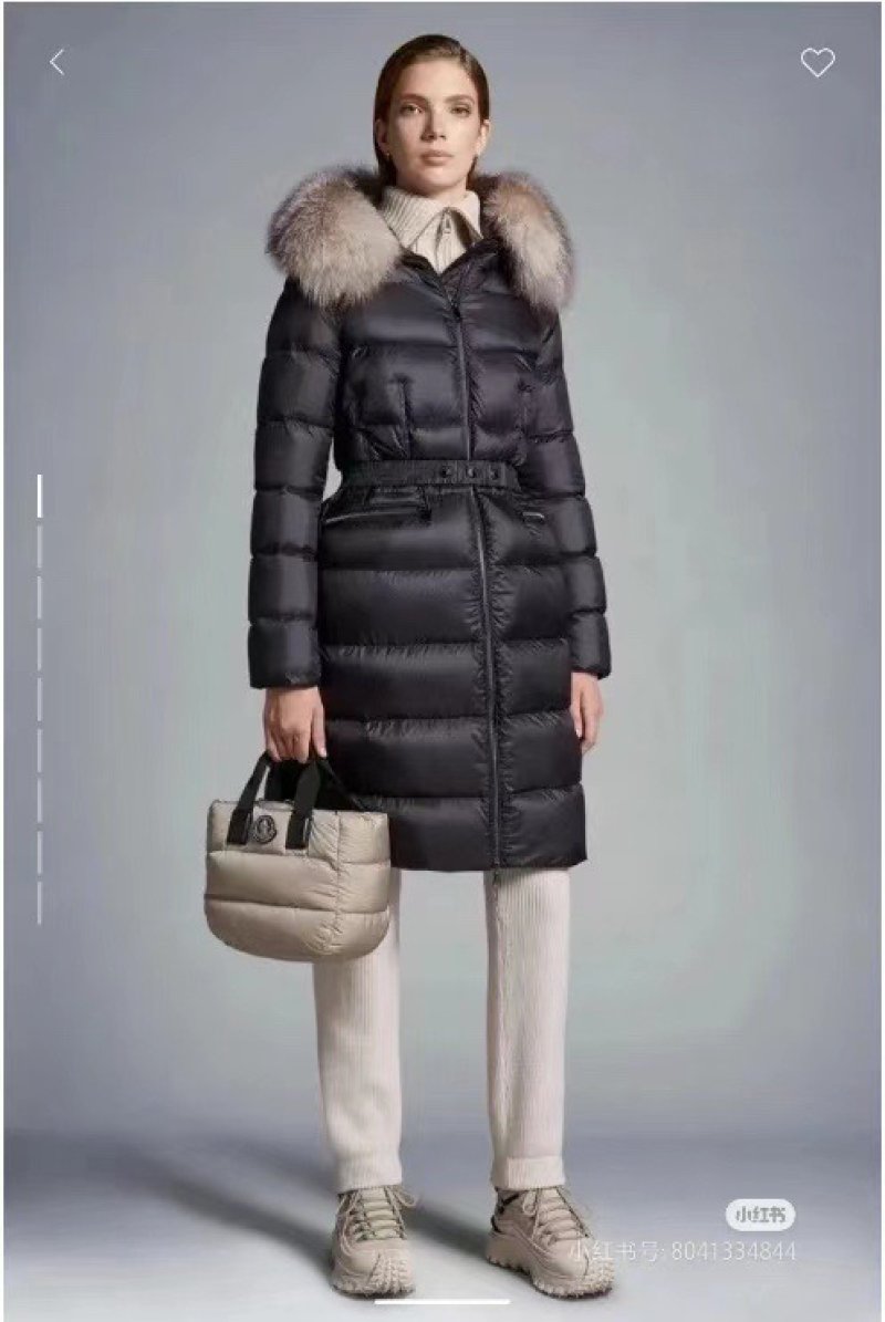 Black Quilted Puffer Down Jacket with Fur Collar view