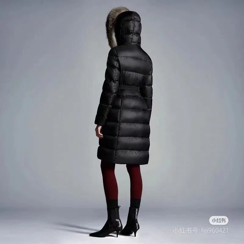 Black Quilted Puffer Down Jacket with Fur Collar view