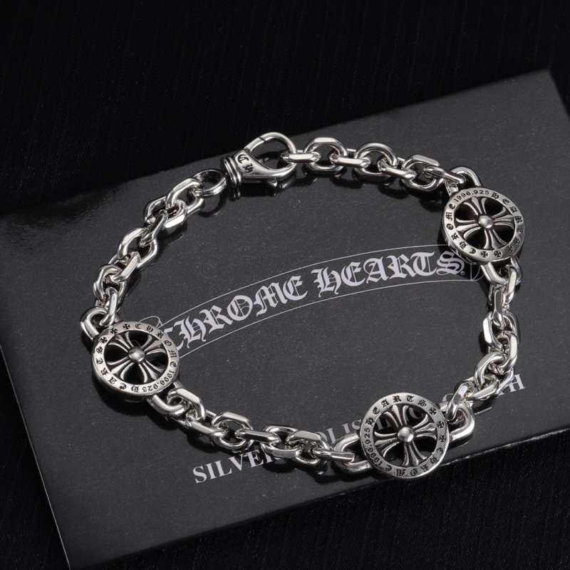 Chrome Hearts Silver Cross Circle Chain Bracelet