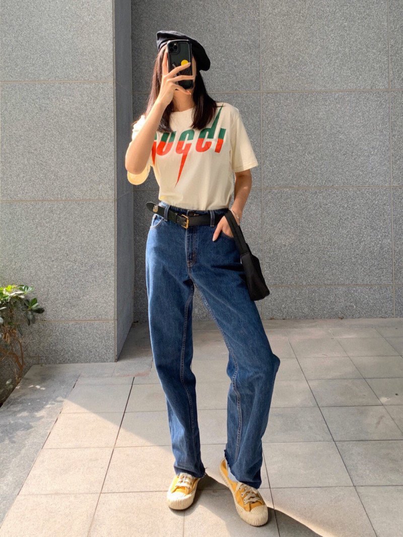 Gucci Logo T-Shirt Cream Red Green view