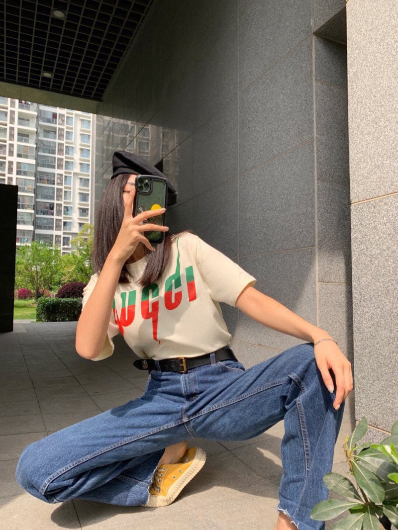 Gucci Logo T-Shirt Cream Red Green view