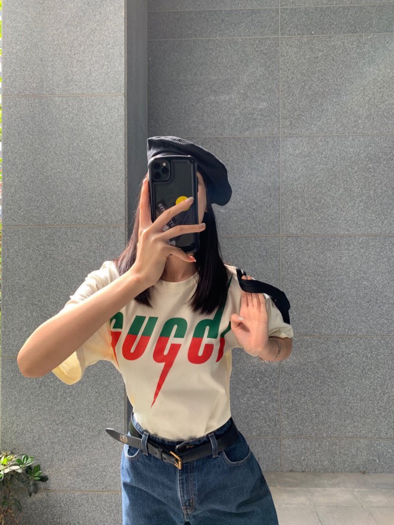 Gucci Logo T-Shirt Cream Red Green view