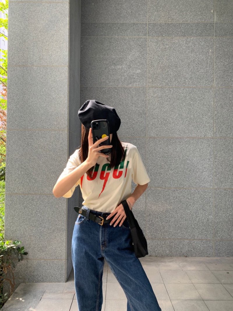 Gucci Logo T-Shirt Cream Red Green view