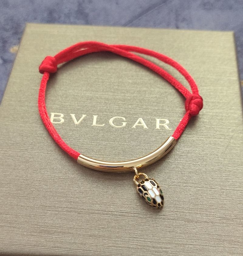 Bulgari Snake Red Cord Bracelet with Gold Charm
