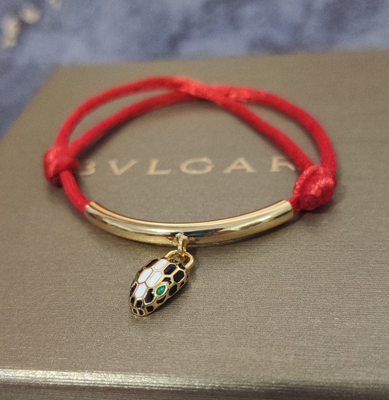 Bulgari Snake Red Cord Bracelet with Gold Charm view