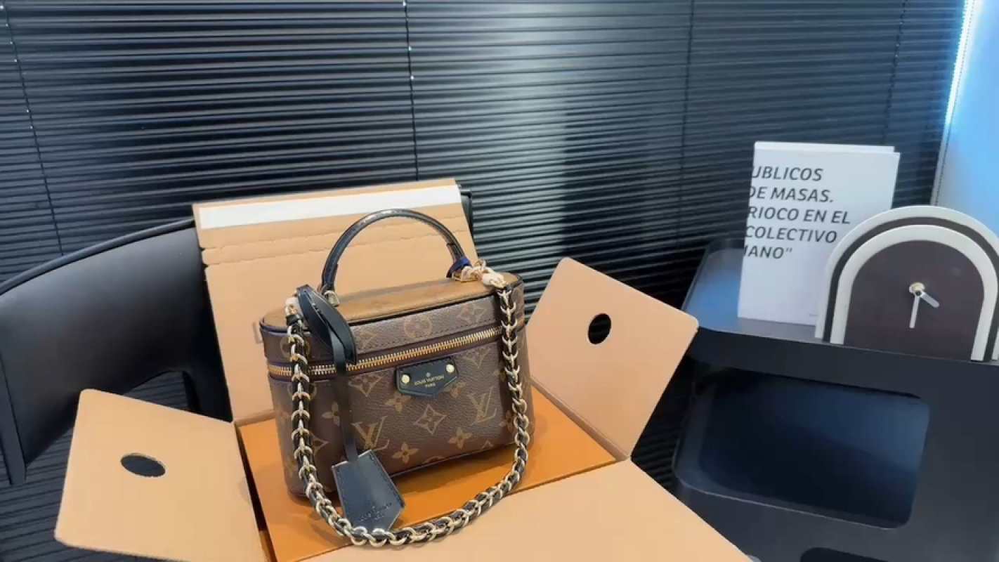 Louis Vuitton Monogram Canvas Handbag with Chain Strap Black