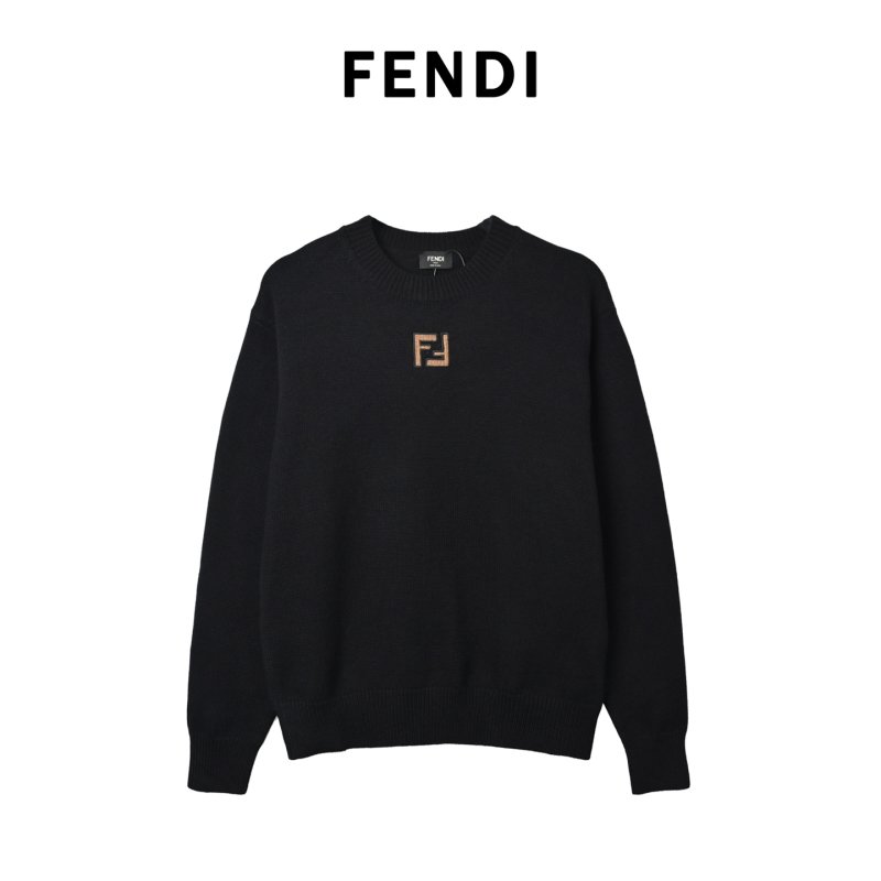 Fendi Black Double FF Embroidered Crewneck Sweater