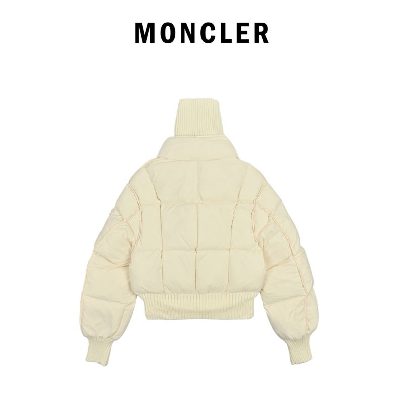 Women's Cream Puffer Down Jacket with Ribbed Collar view