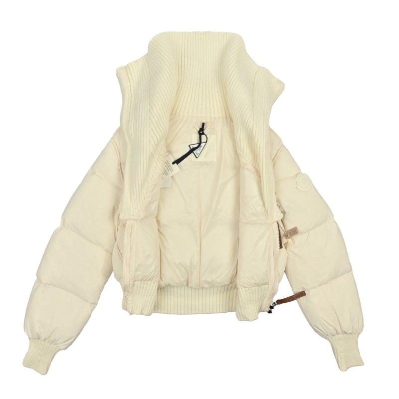 Women's Cream Puffer Down Jacket with Ribbed Collar view