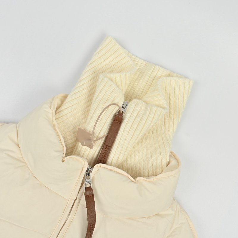 Women's Cream Puffer Down Jacket with Ribbed Collar view