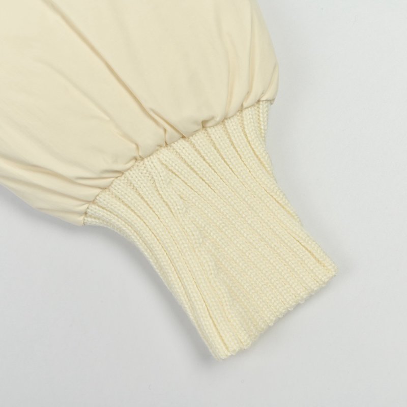 Women's Cream Puffer Down Jacket with Ribbed Collar view