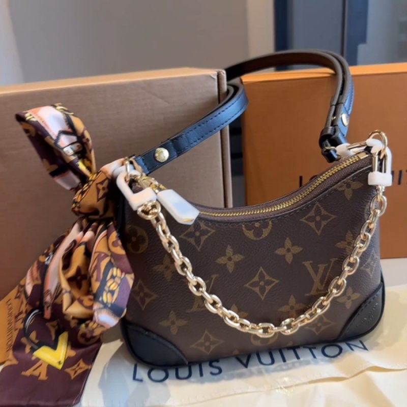 Louis Vuitton Monogram Canvas Shoulder Bag with Blue Leather Strap