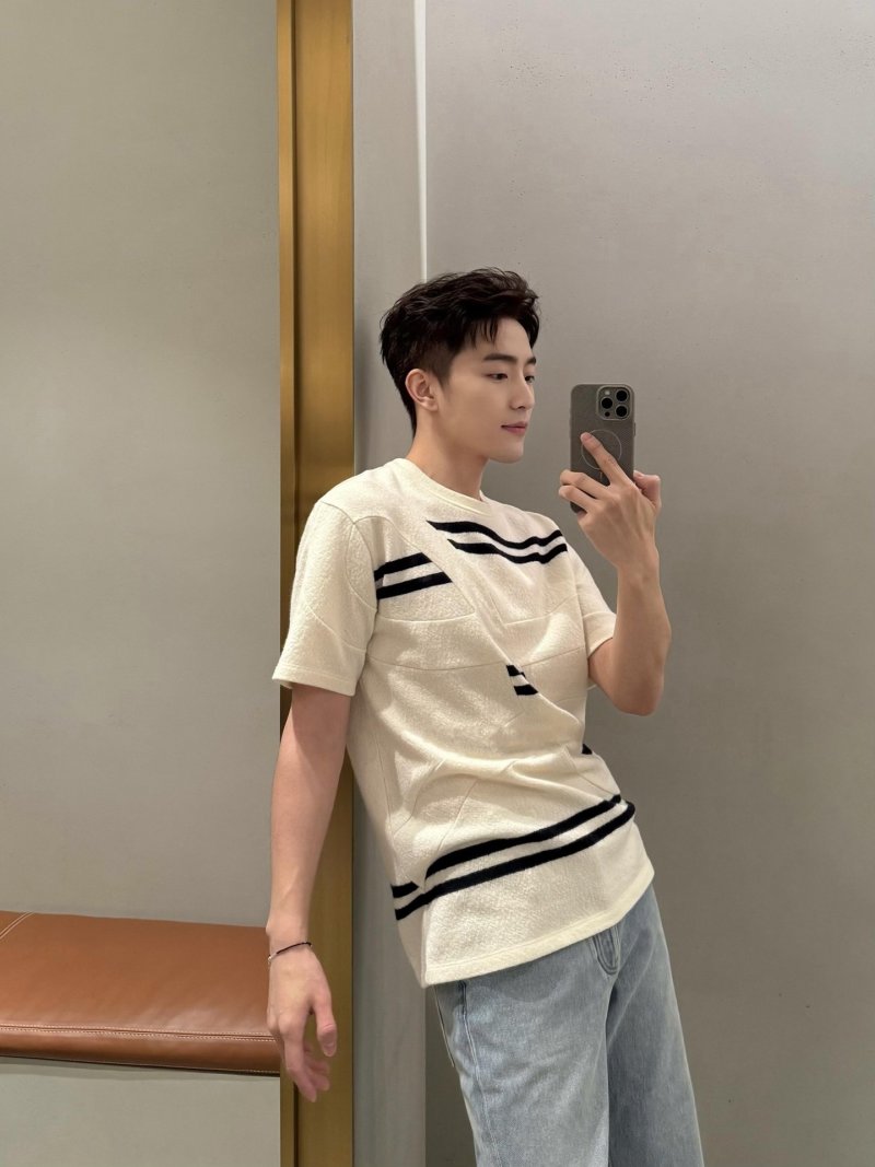 Loewe Striped Wool Blend Knit T-Shirt Cream & Black view