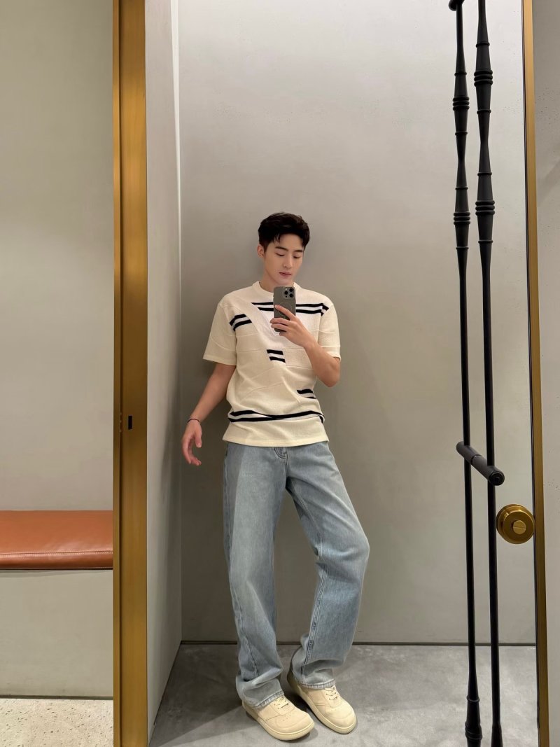 Loewe Striped Wool Blend Knit T-Shirt Cream & Black view