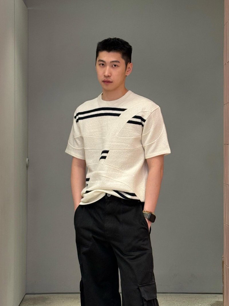 Loewe Striped Wool Blend Knit T-Shirt Cream & Black view