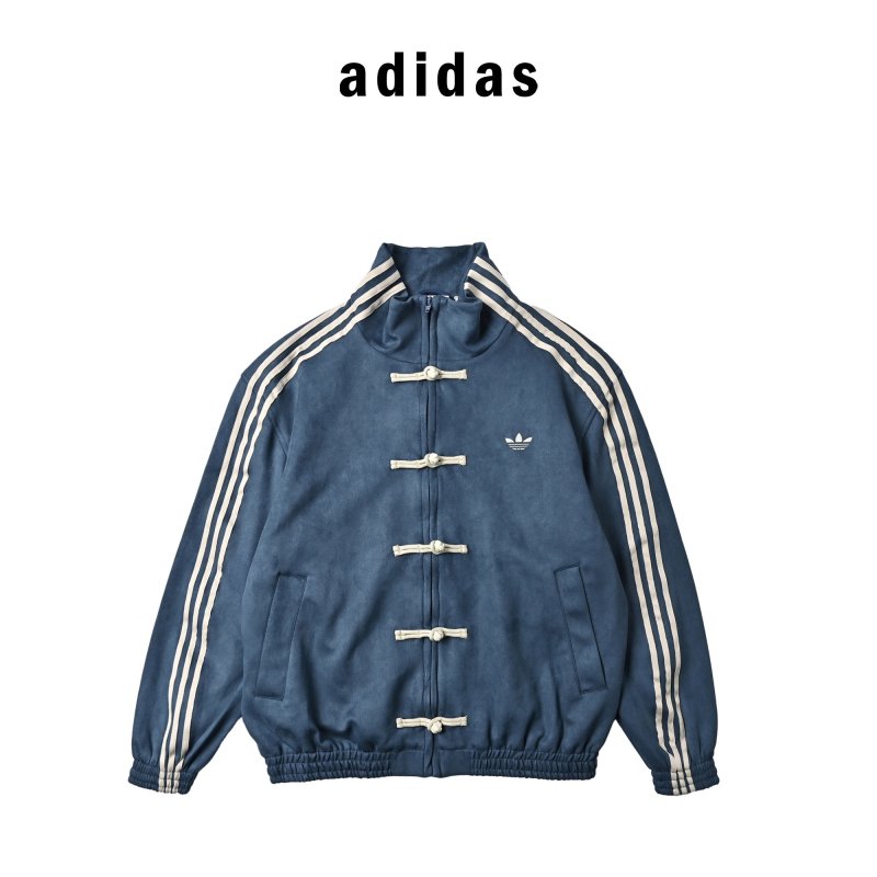 Adidas Navy Blue Duffle Jacket with Three Stripes view