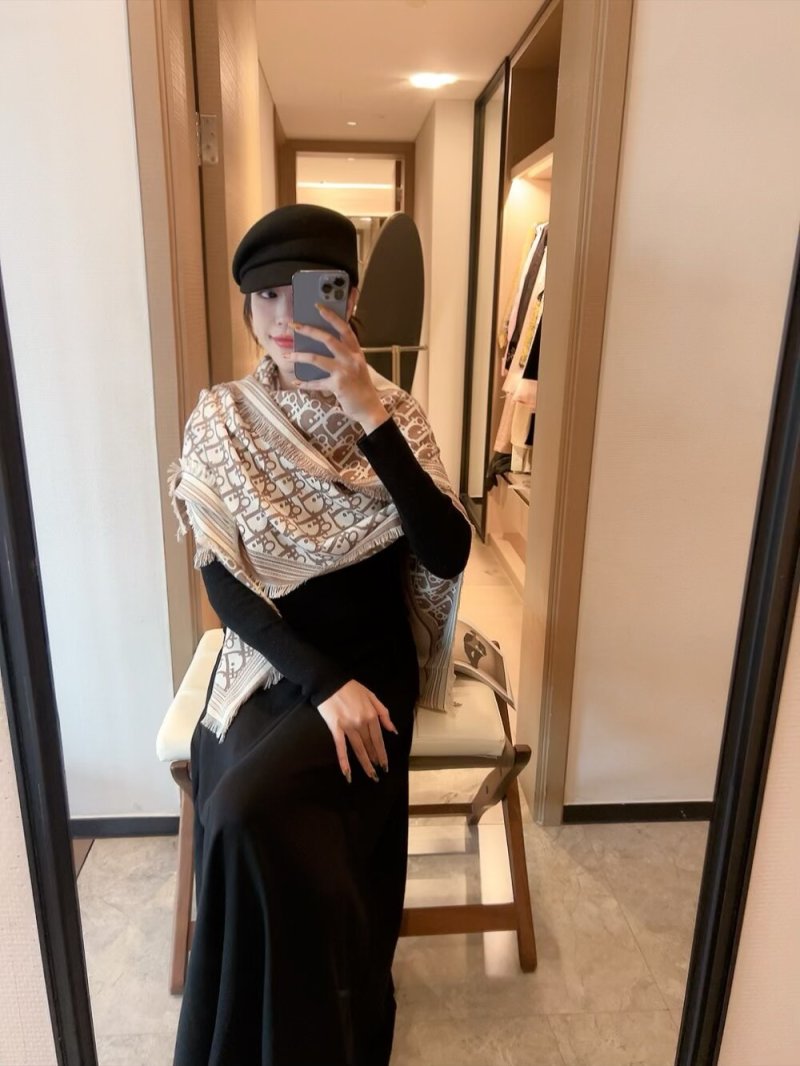 Dior CD Monogram Black Cashmere Wool Blend Scarf 140x140cm