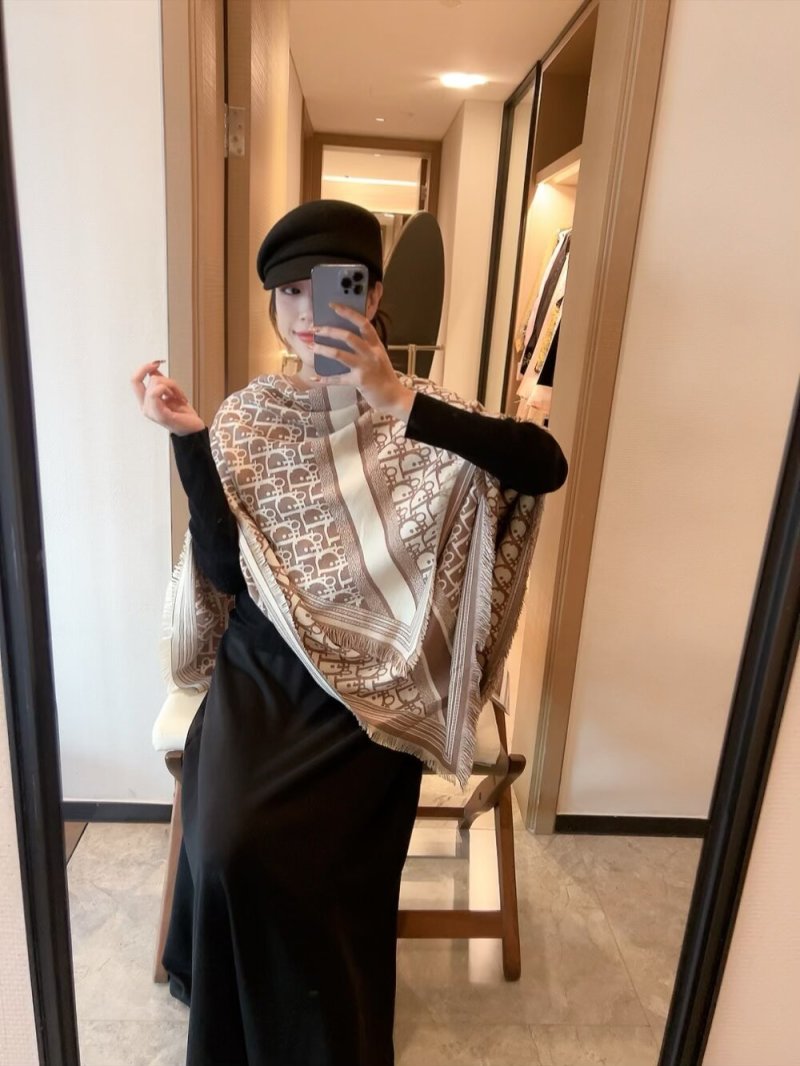 Dior CD Monogram Black Cashmere Wool Blend Scarf 140x140cm view