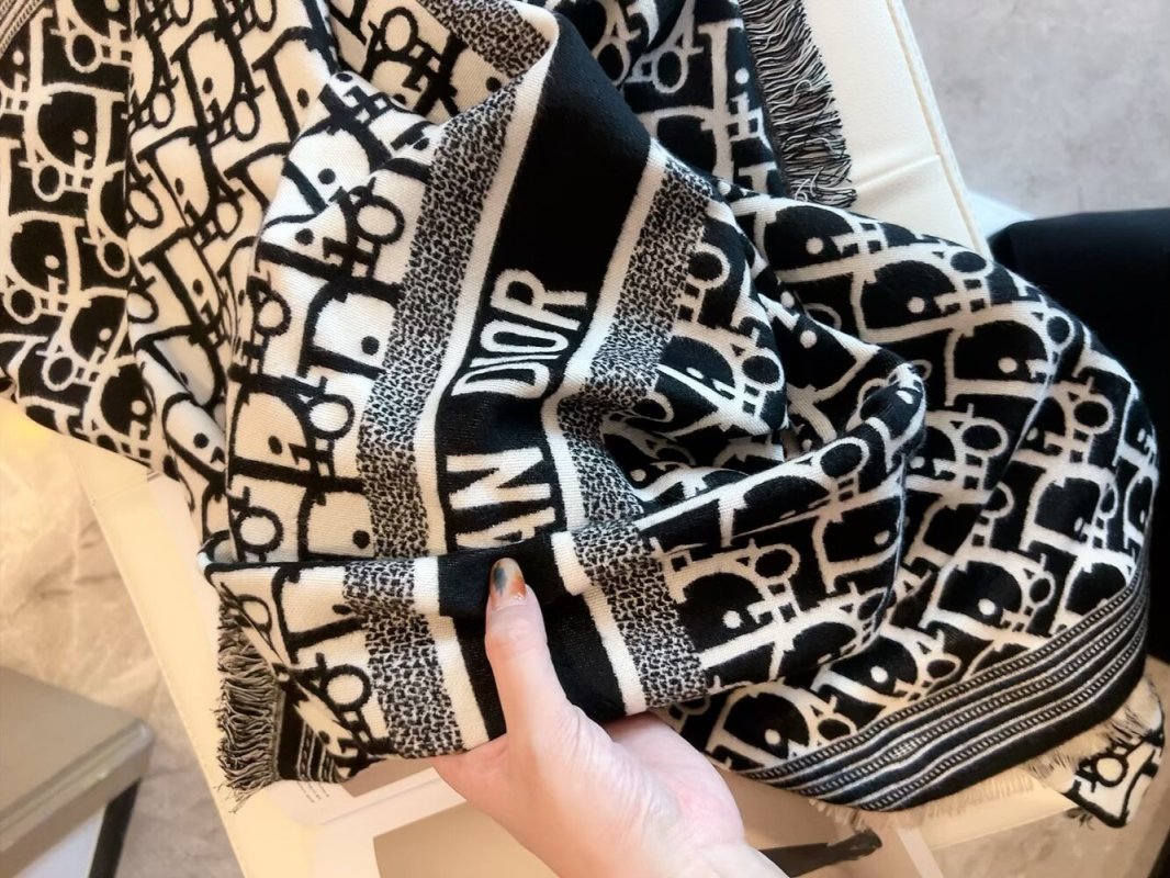 Dior CD Monogram Black Cashmere Wool Blend Scarf 140x140cm view