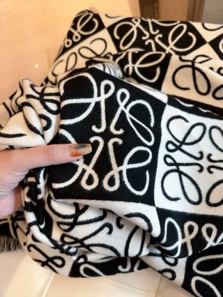 Loewe Anagram Reversible Cashmere Scarf Black & Cream view 4