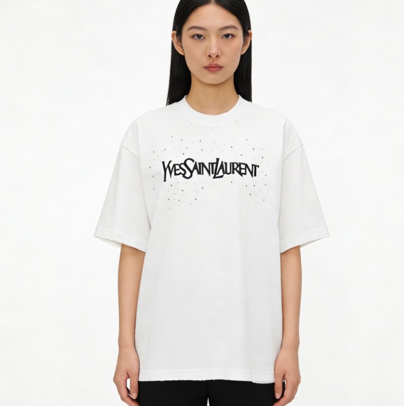 Yves Saint Laurent White Logo Short Sleeve T-Shirt