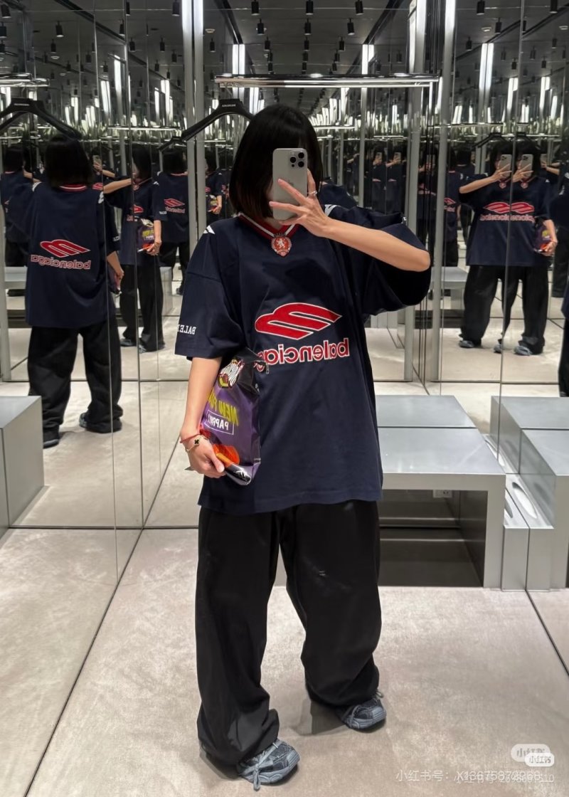 Balenciaga Navy Logo Oversized Short-Sleeve T-Shirt