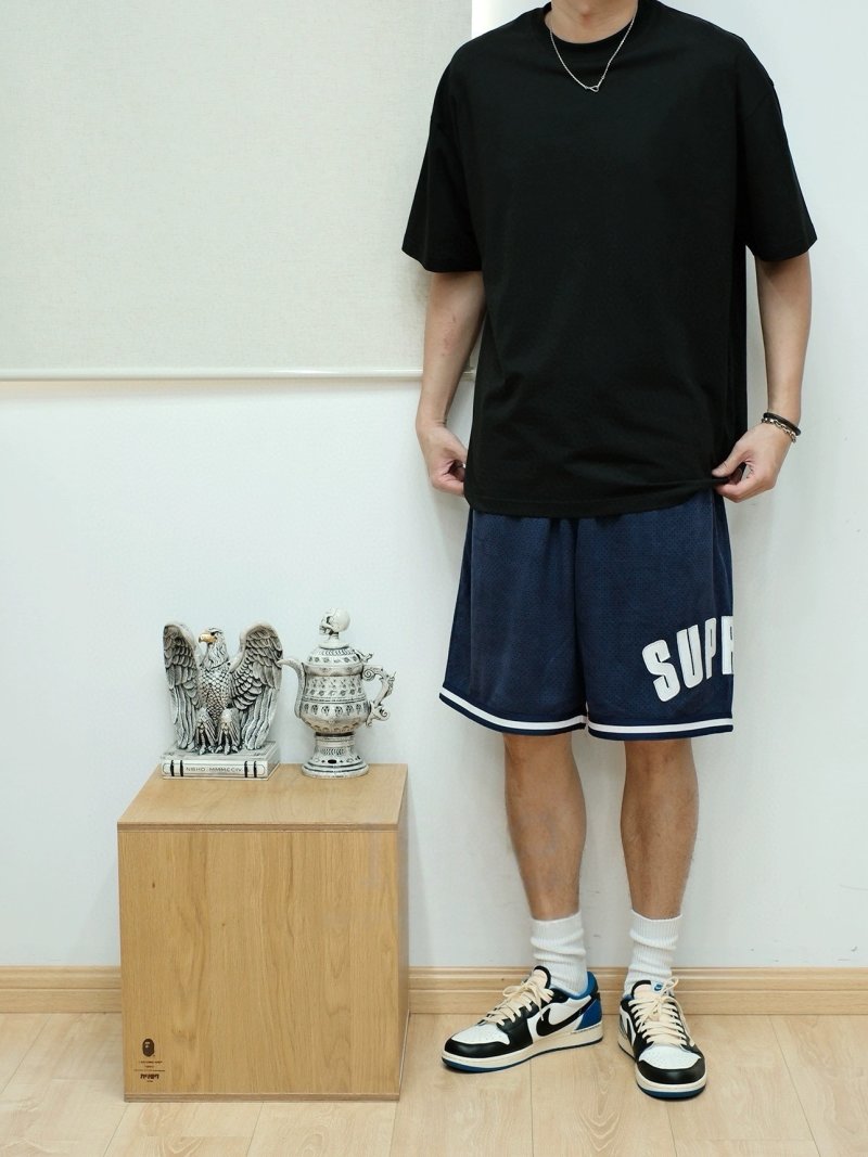 Supreme Navy Basketball Shorts with White Trim view