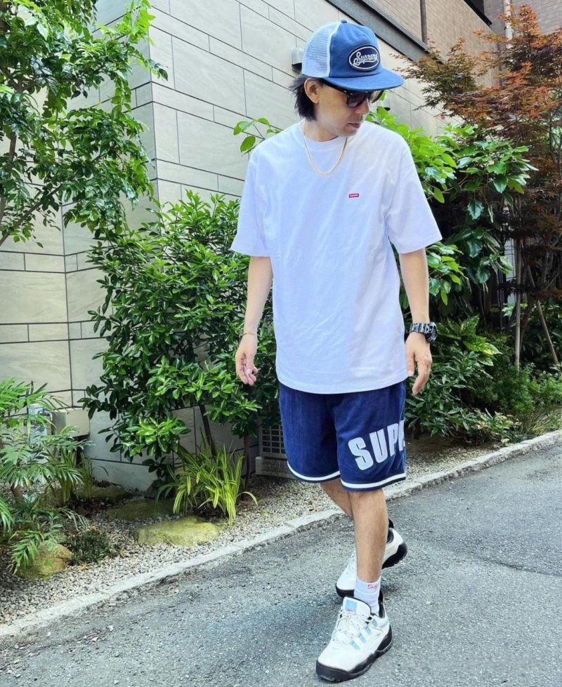 Supreme Navy Basketball Shorts with White Trim view