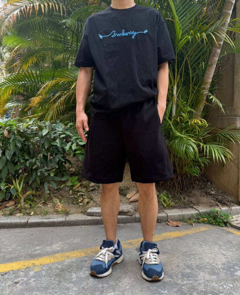 Black Embroidered Script Shorts