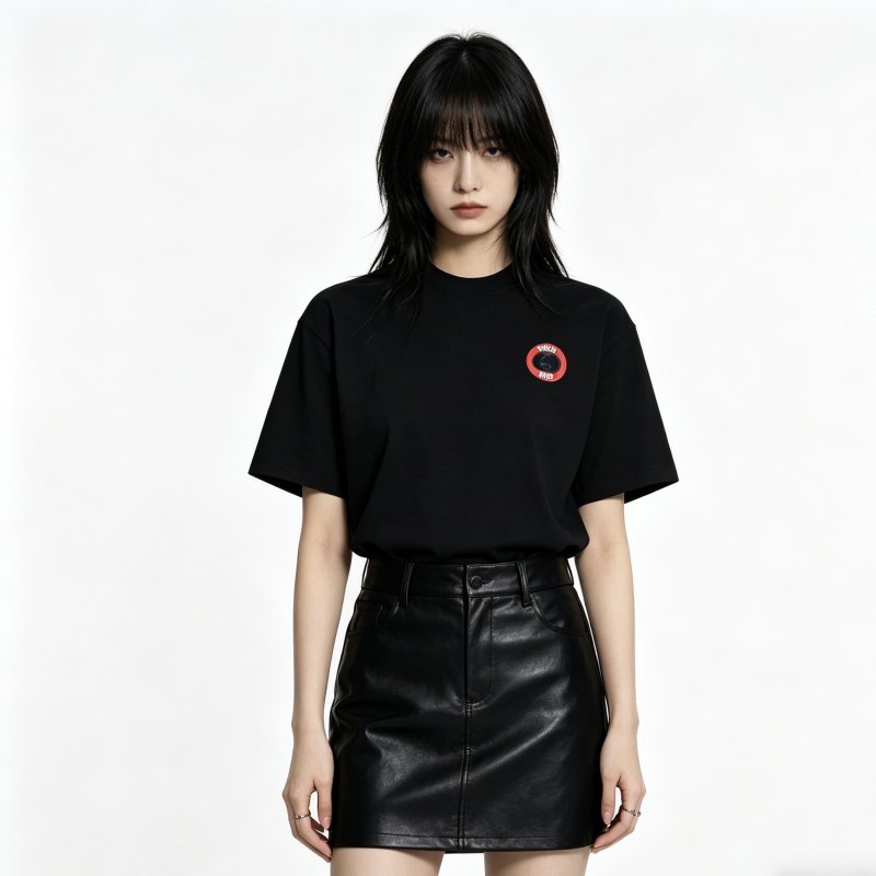 Black Short Sleeve T-Shirt with Red Circular Logo