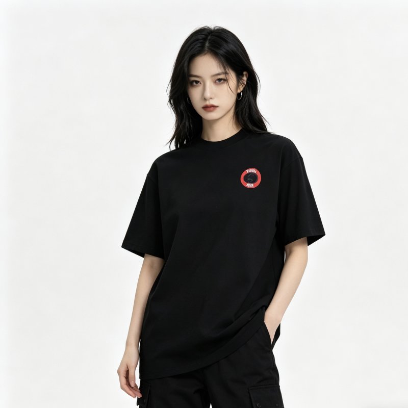 Black Short Sleeve T-Shirt with Red Circular Logo view