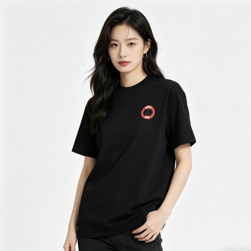 Black Short Sleeve T-Shirt with Red Circular Logo view