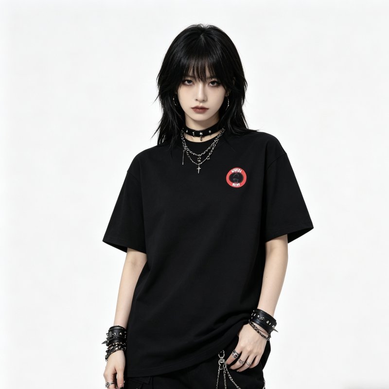 Black Short Sleeve T-Shirt with Red Circular Logo view