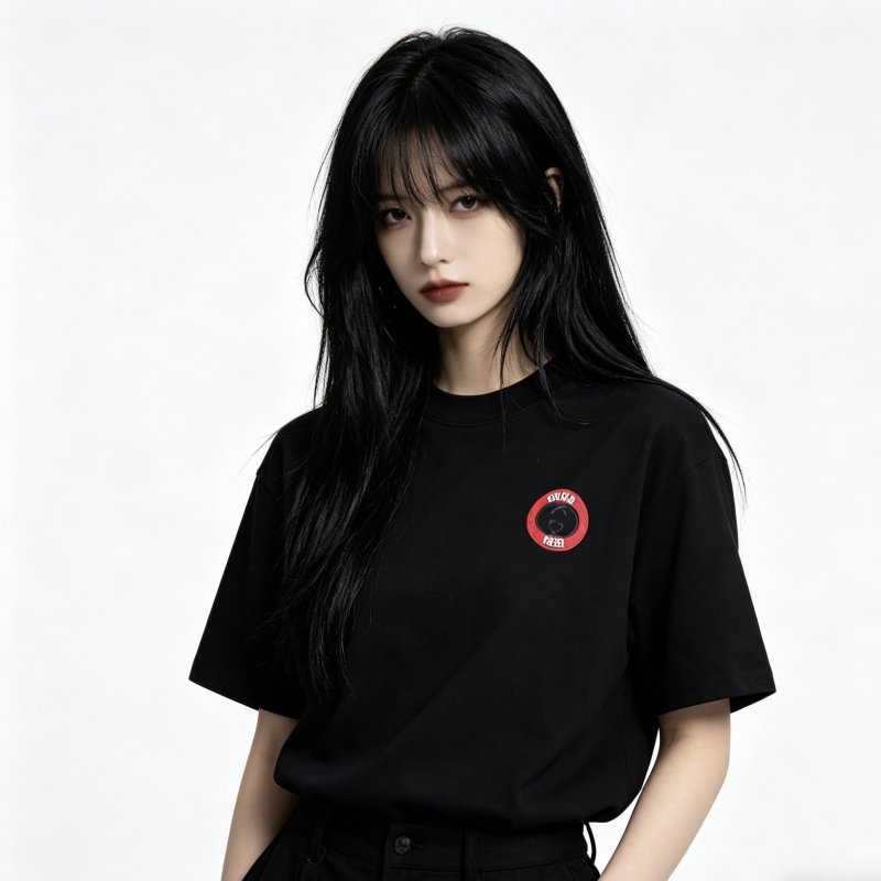Black Short Sleeve T-Shirt with Red Circular Logo view