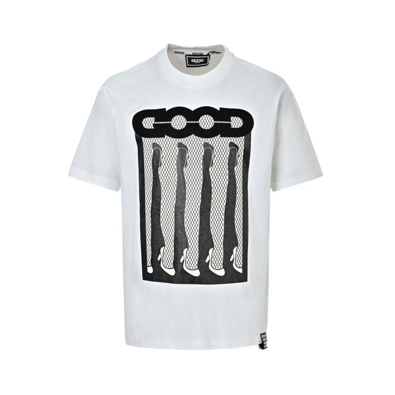 White Graphic Print Short Sleeve T-Shirt with Embroidered Motif view