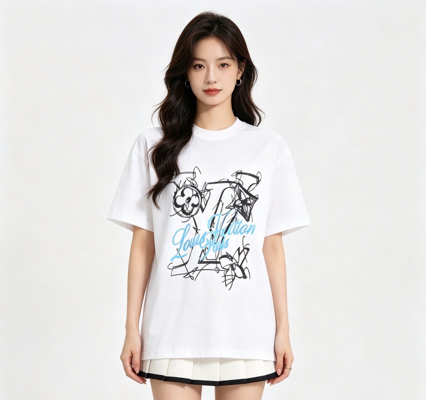 White Graphic Print Short Sleeve T-Shirt with Sketch Design view